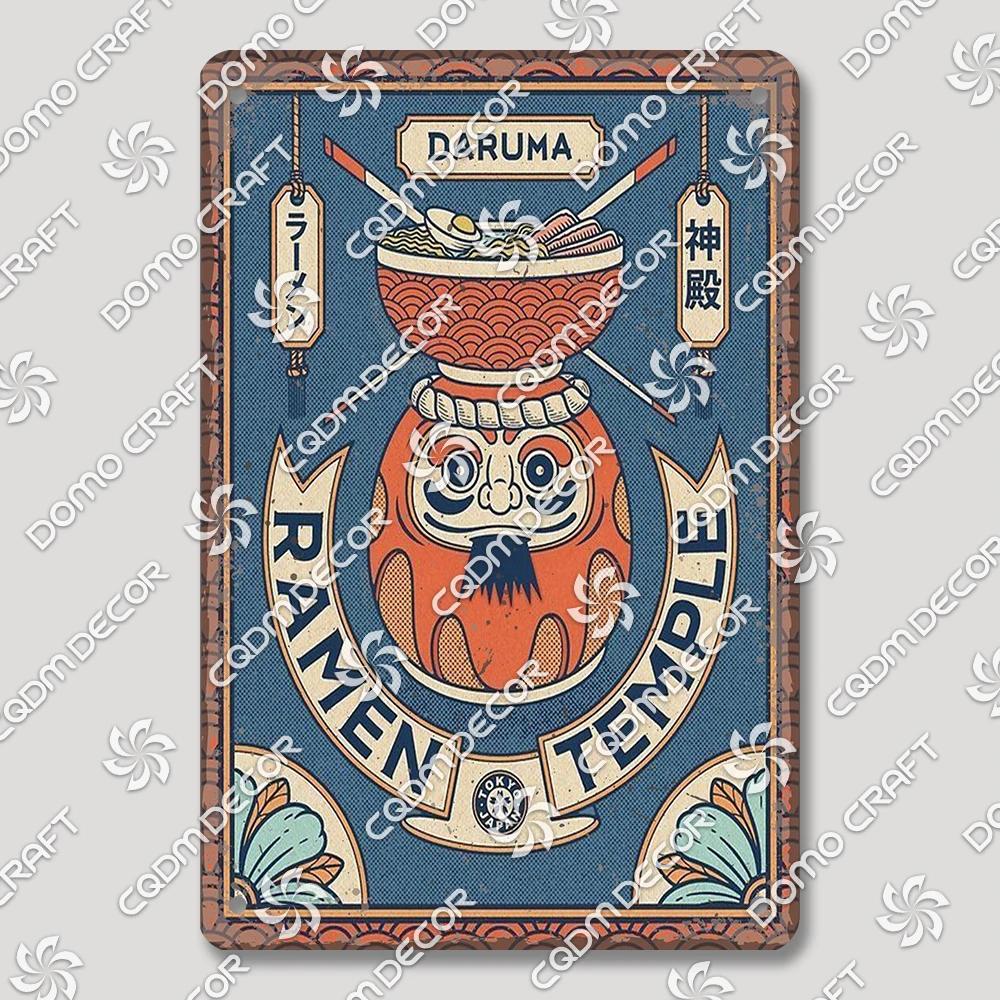 Vintage Japanese Cartoon Cat Tin Sign  Retro Ramen Sushi Takoyaki Metal Wall Art for Kitchen Bar Pub Restaurant Decor  Unique Ho