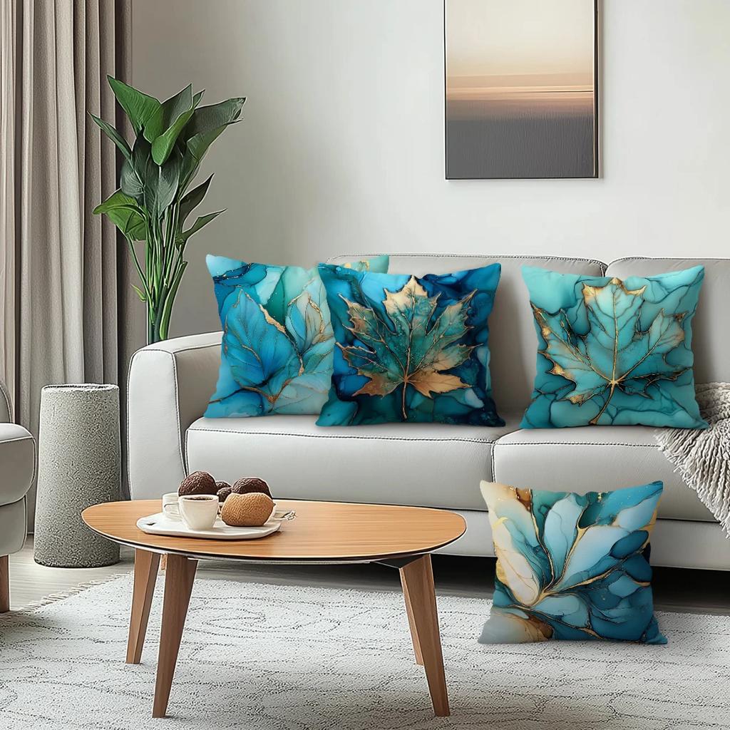4pcs/set Marble Leaf Cushions Pillowcase Polyester Cushion Cover Throw Pillow Pillowcover Home Car Sofa Decor