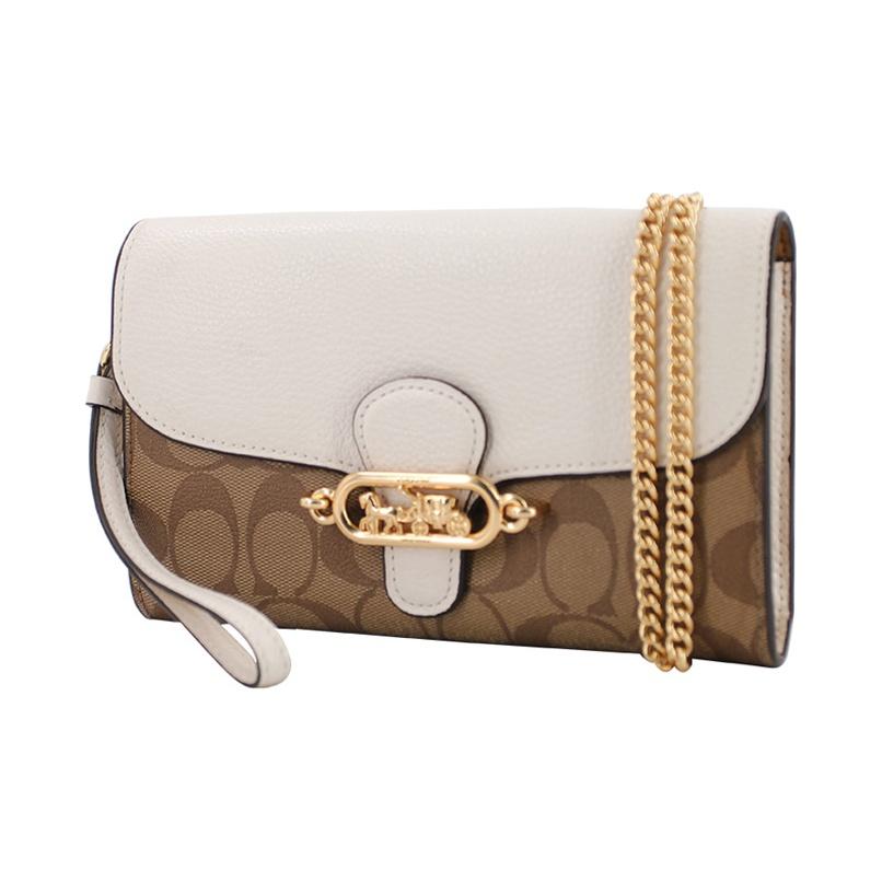 Coach 21 Pferde und Kutsche Logo Leder Kette Crossbody Schultertasche Damen Taschen Khaki Weiß 88101-IMDJ8