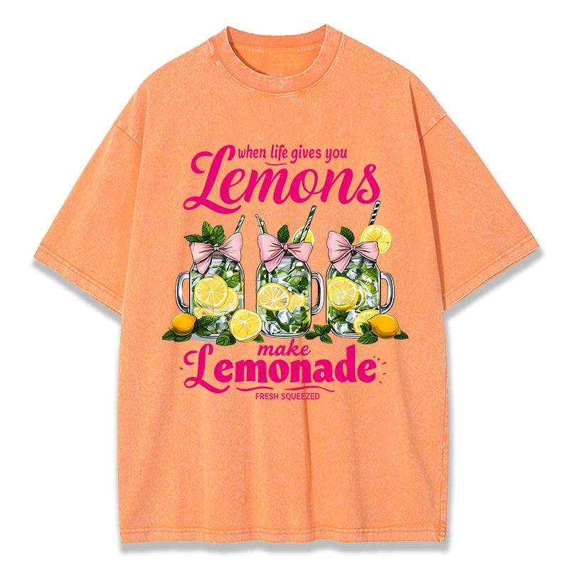 When Life Gives You Lemons Make Prints Washed TShirt Womens Cotton Tops Distressed ONeck Comfortable T Shirts Summer Clothes