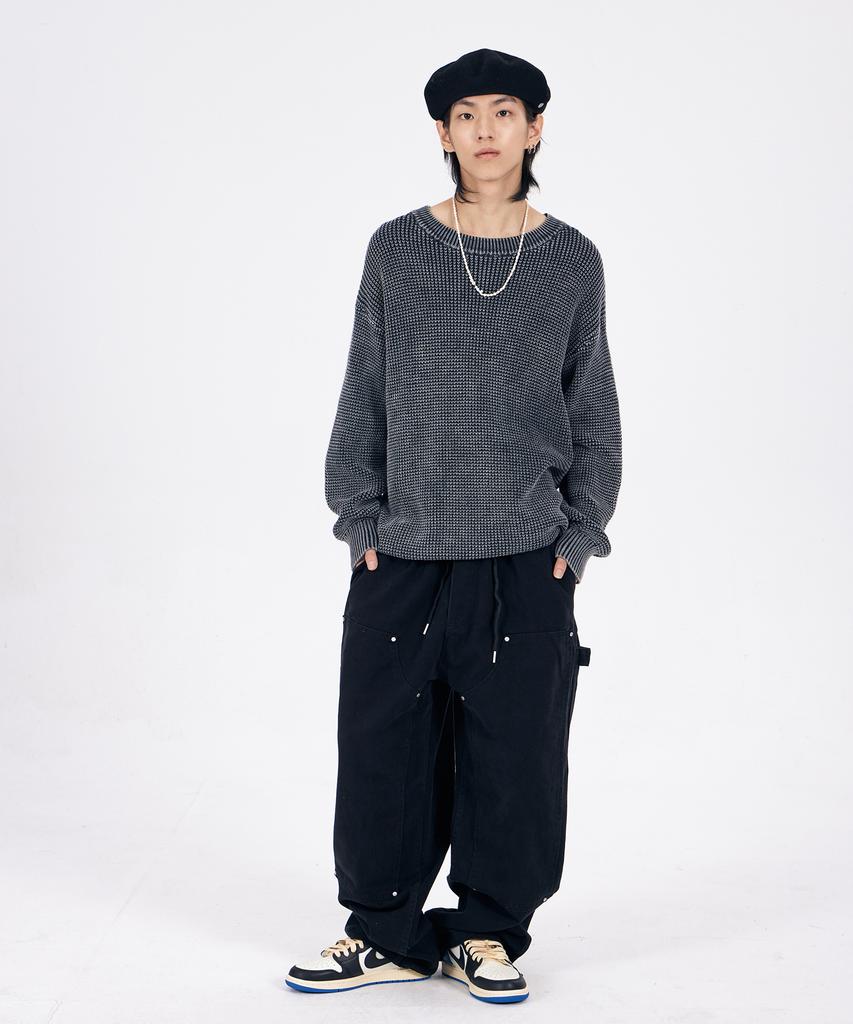 ASTRAL PROJECTION Wide Weathered Washed Elastic Waist Pants_Black