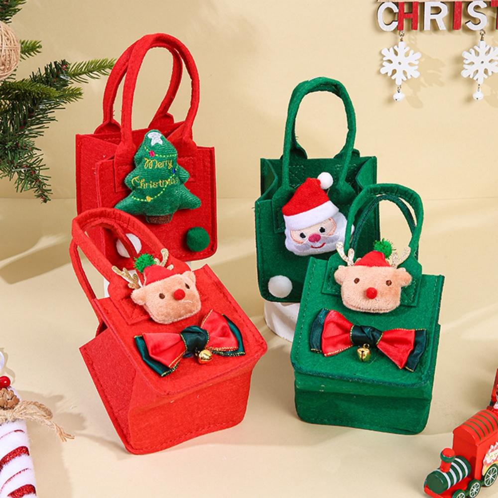 Christmas Felt Gift Bags Kids Cute Cartoon Handbag Christmas Snacks Candy Bag Reusable Storage Bag Xmas Tote Bag New Year Decor