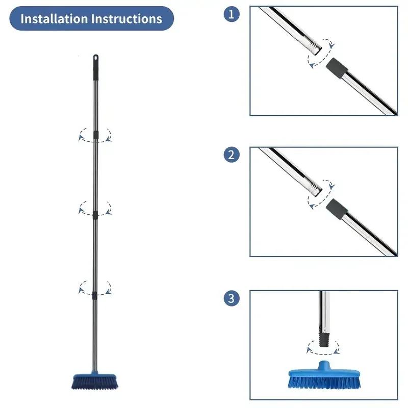 Floor Cleaning Broom with Adjustable Long Handle Stiff Bristle Grout Brooms Scrubber for Cleaning Bathroom, Kitchen,courtyard