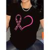Kurzarm-T-Shirt mit rosa Herzband-Design, ideal für den lässigen Gebrauch im Esszimmer oder Wohnzimmer, weicher Stoff, Rundhalsausschnitt, mittels dehnbarer Stoff