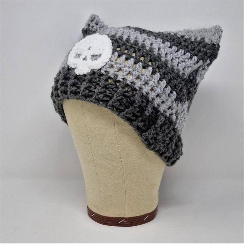 Y2K Anime Ear Cap Windproof Hat Female Beanie Headwear Handcrochet Pullover Hat