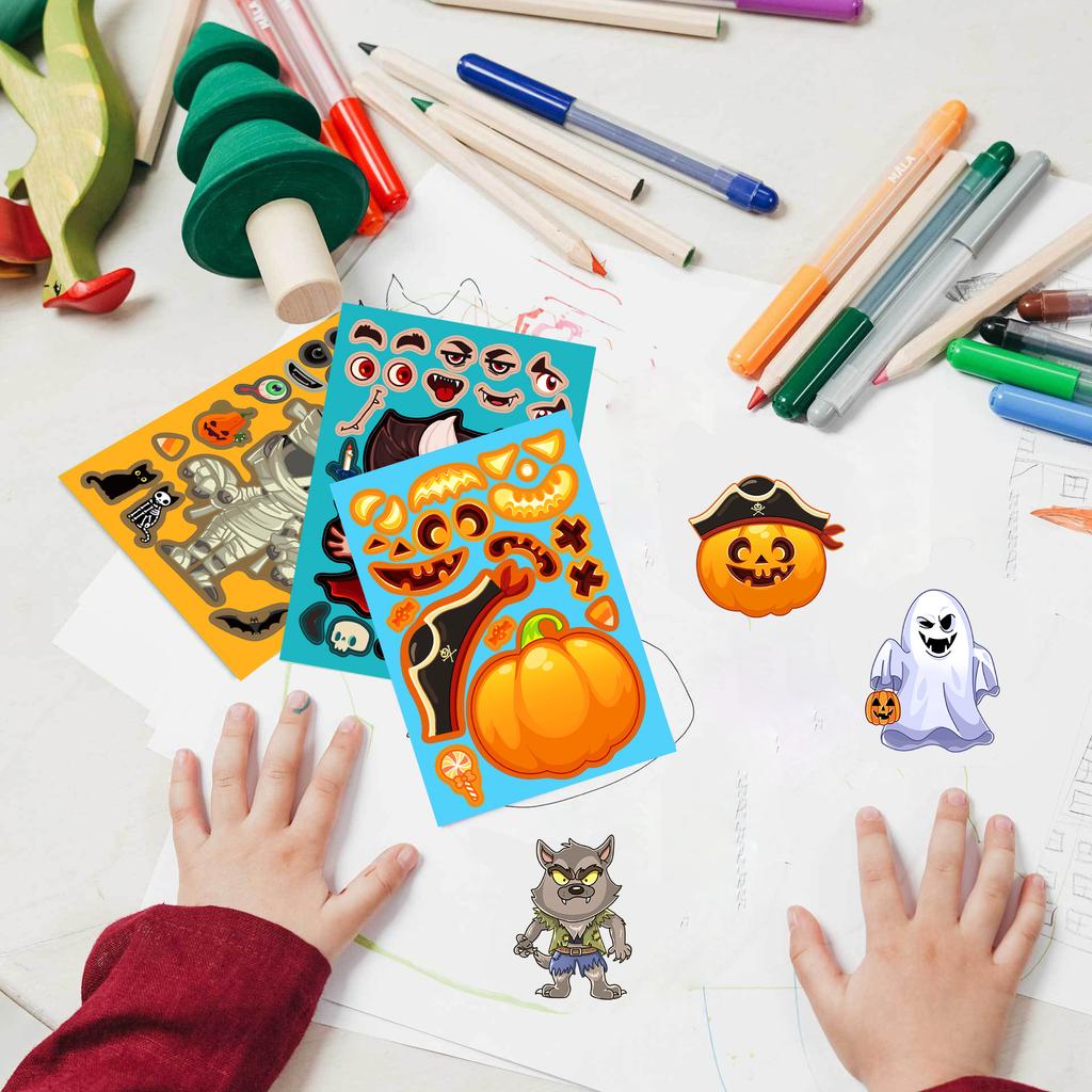 Toy Puzzle Stickers Halloween Make A Face Stickers Handicrafts Waterproof Repeat Stickers