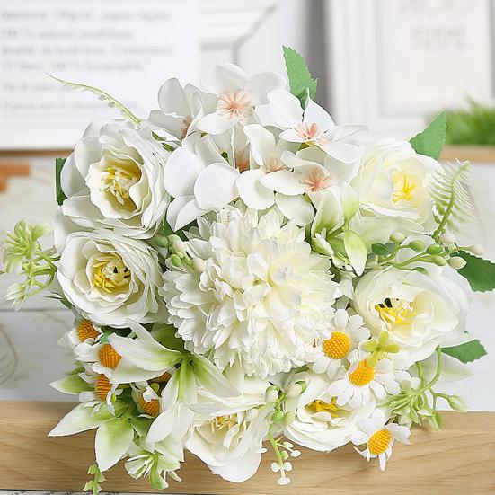 2 stk Falsk blomsterbukett Simulerte tusenfryd Realistisk hortensia Roser Kunstige blomster for Hjem Bryllupsdekorasjon Fotorekvisitter