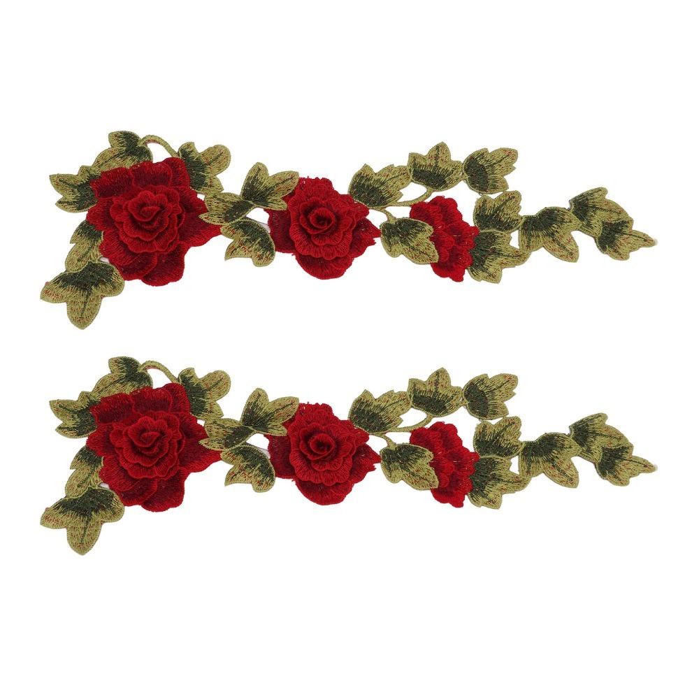 2pcs Red Flower Embroidered Patches Embroidery Sew on Patches  For DIY Crafts