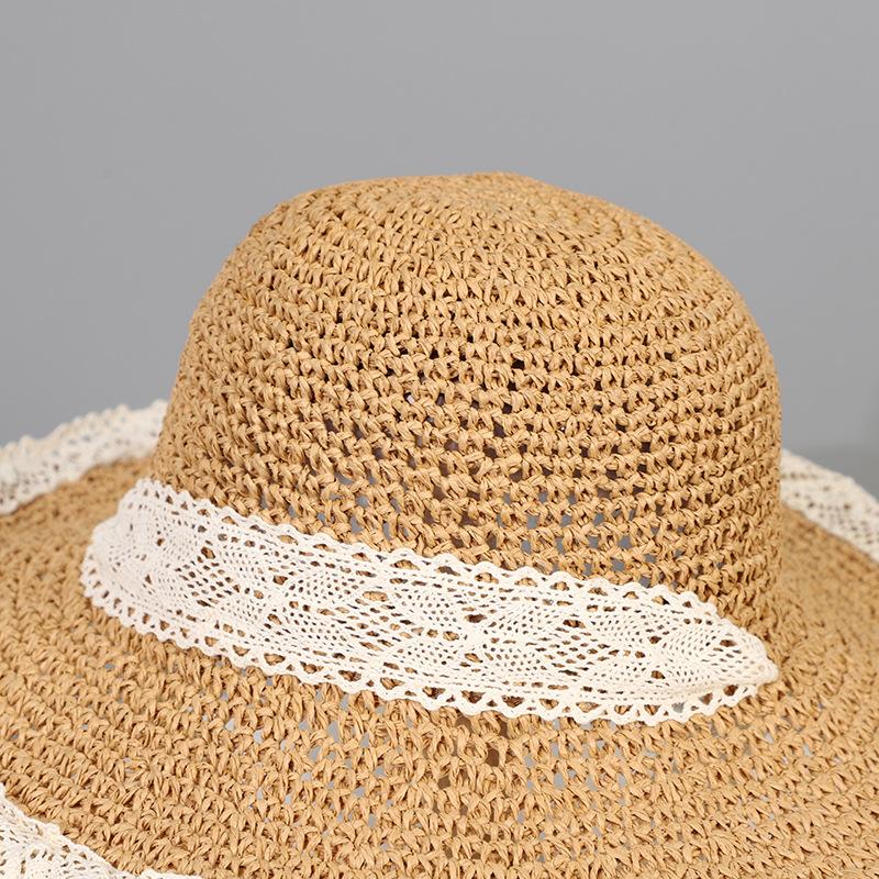 French straw hat women's summer new breathable lace hollow sunscreen hat seaside hat sun hat