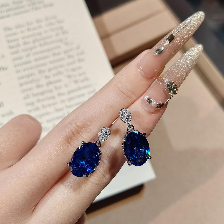 High-End Schwerindustrie Design Realistisches Königsblaues Set Luxus Voll Diamant Anhänger Offener Ring Farbige Schatz Rosa Diamant Ohrringe