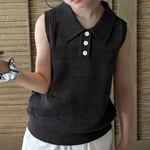 Girls Summer Knit Vest Korean Hollow Out Sleeveless Top Cute Casual Tank Top For Kids 90