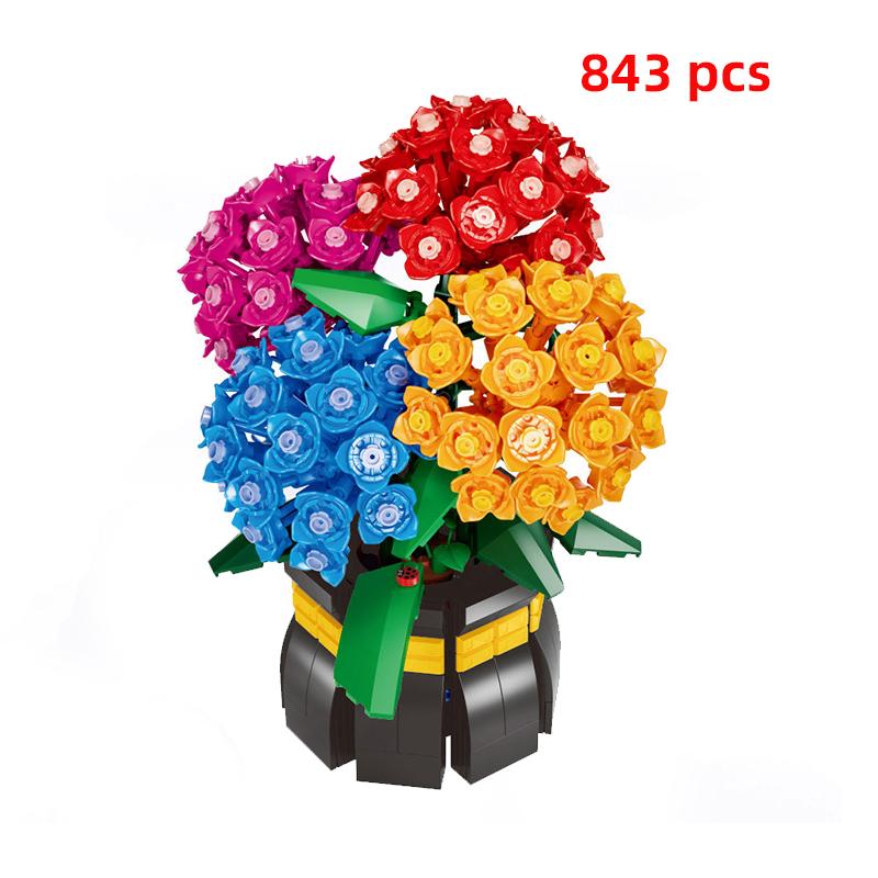 MOC Creative Ideas Flower Bouquet Bonsai Plant Succulents Building Blocks Bricks Kid Construction Toys For Friends Girls Gifts