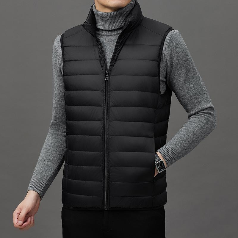 Cross2024 Men s Lightweight Feather-Down Vest with Stand Collar M