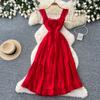 French Romantic Style Suspender, Playful Sleeveless Dress, Women's Summer Strap, Waist and Thin A Word Cake Skirt, Vacation Style
