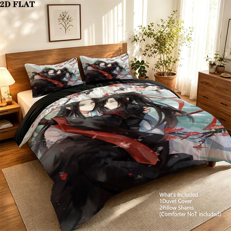 Grandmaster Demonic Cultivation Pattern Bedding Quilt Set Quilt Cover Pillowcase Home Birthday Gift(1 * Duvet Cover + 2 * Pillowcase, Without Core)