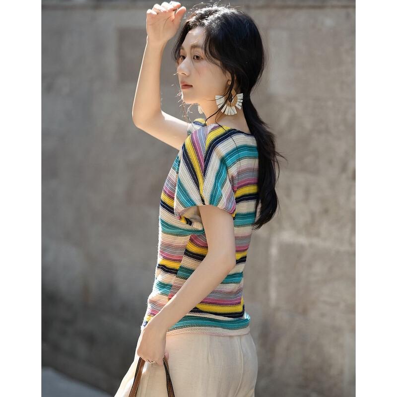 Demana Romantic Sweetheart V-Neck Stripe T-Shirt