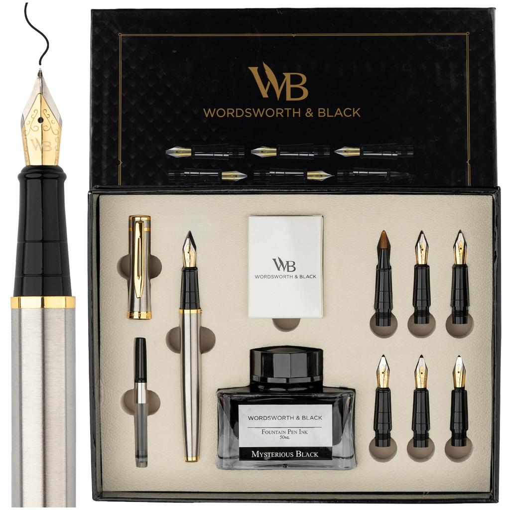 Wordsworth Black Calligraphy Pen Gift Ink 6 Ink Ink Refill 6 Replacement Premium Smooth Writing Pen & Set, Bottle, Cartridges, Converter, Nibs,