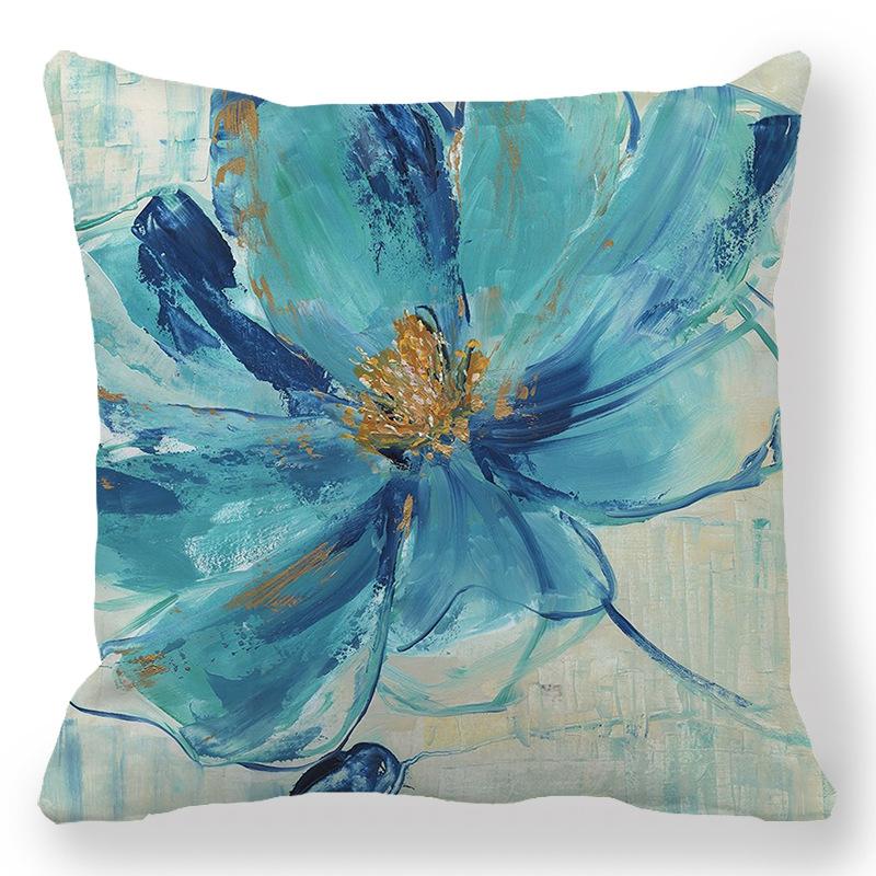 Home Decor Blue Floral & Bird Patterned Pillow Covers Pattern Cushion Cover Suitable For Sofa Bedroom Car Pillow Cover