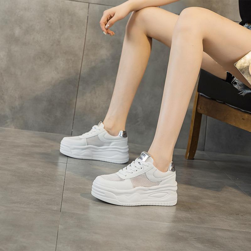 3233 leather small size sneakers women's inner height increase color matching dad shoes thick-soled casual mesh white shoes women