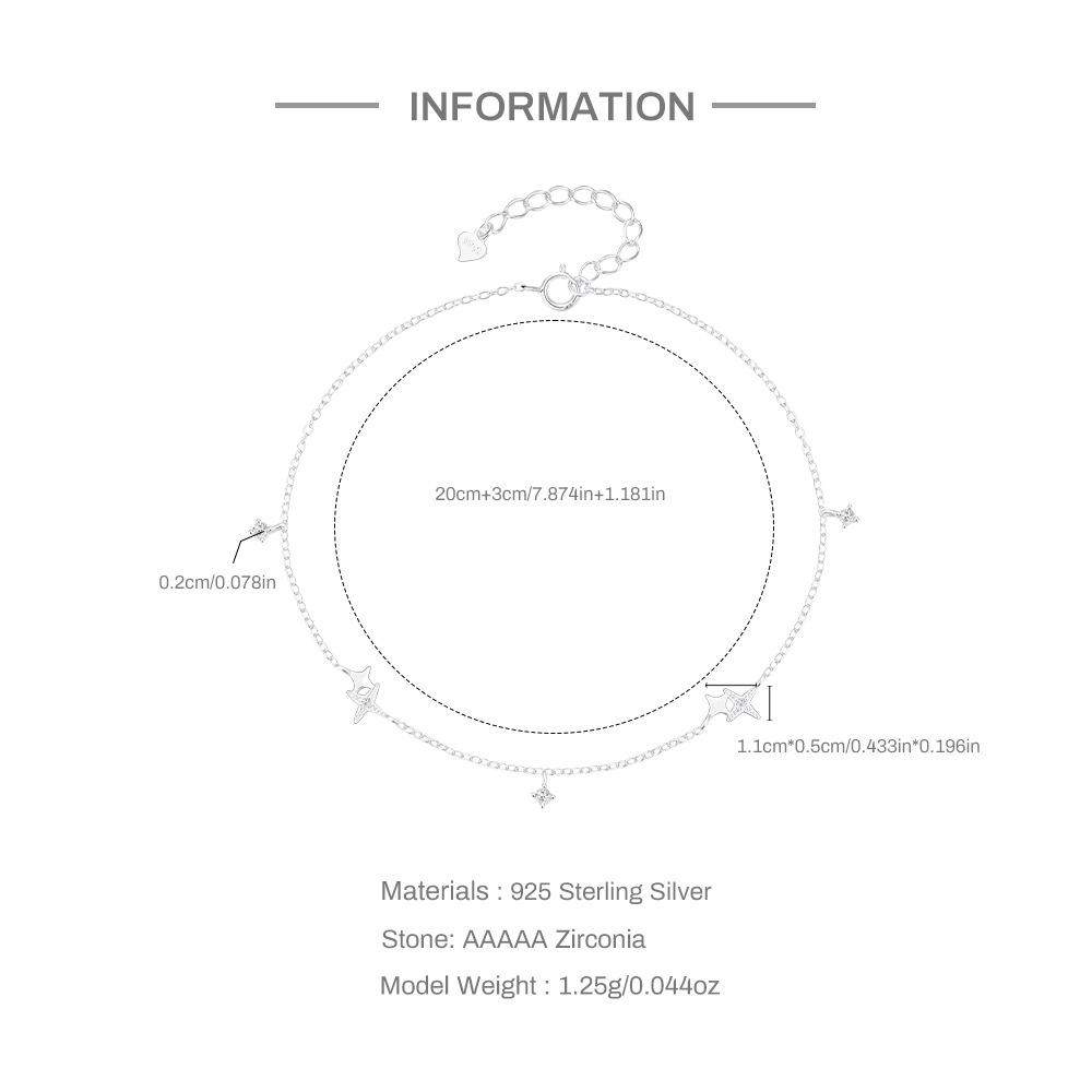 Fashion Summer S925 Sterling Silver Adjustable Double Heart Four-Pointed Star Zircon Perfect Antlet
