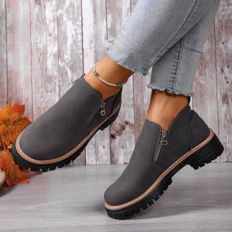 Large Size Round Toe Square Heel Side Zipper Fashion Boots Fall and Winter New Short Suede Patchwork Style Boots for Women