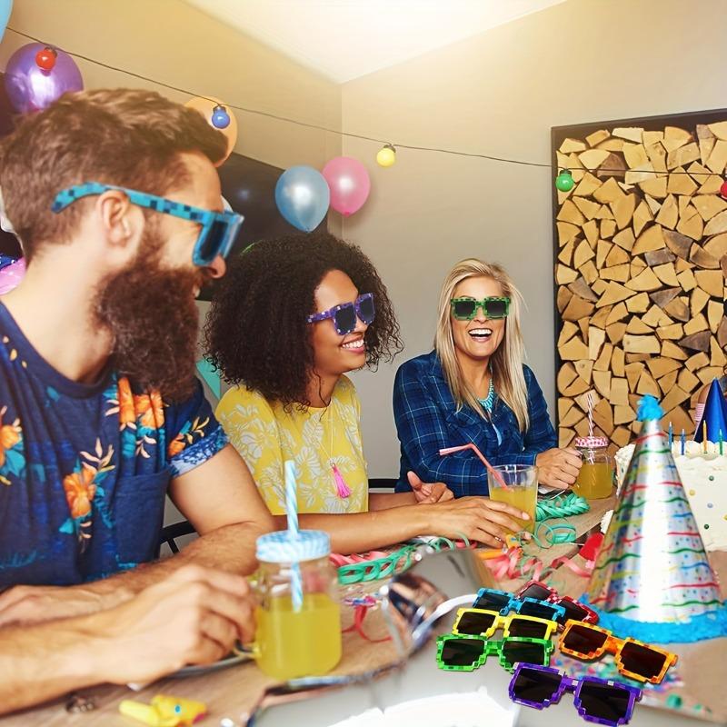 8 Pairs of Pixel Glasses Plastic Miner Themed Party Gift Pixel Design Glasses Suitable for Gaming Parties and Birthdays