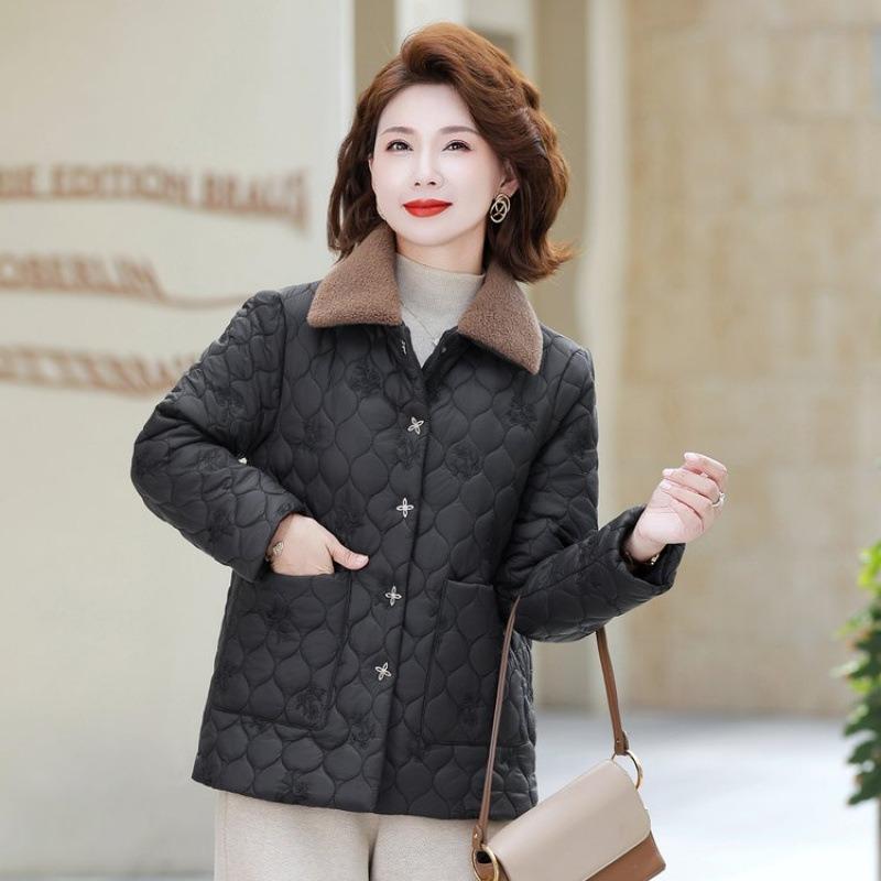 Autumn and winter new padded short jacket middle-aged women's winter velvet warm cotton clothes