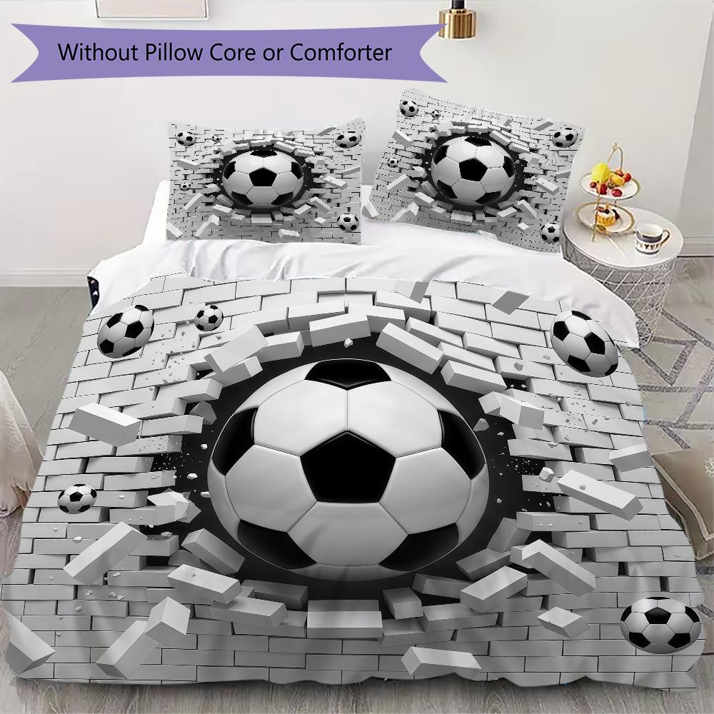 Dynamic Football Baseball Pattern Bedding Uilt Set Uilt Cover Pillowcase Home Decoration Birthday Gift (1 * Duvet Cover + 2 * Pillowcase Without Core)
