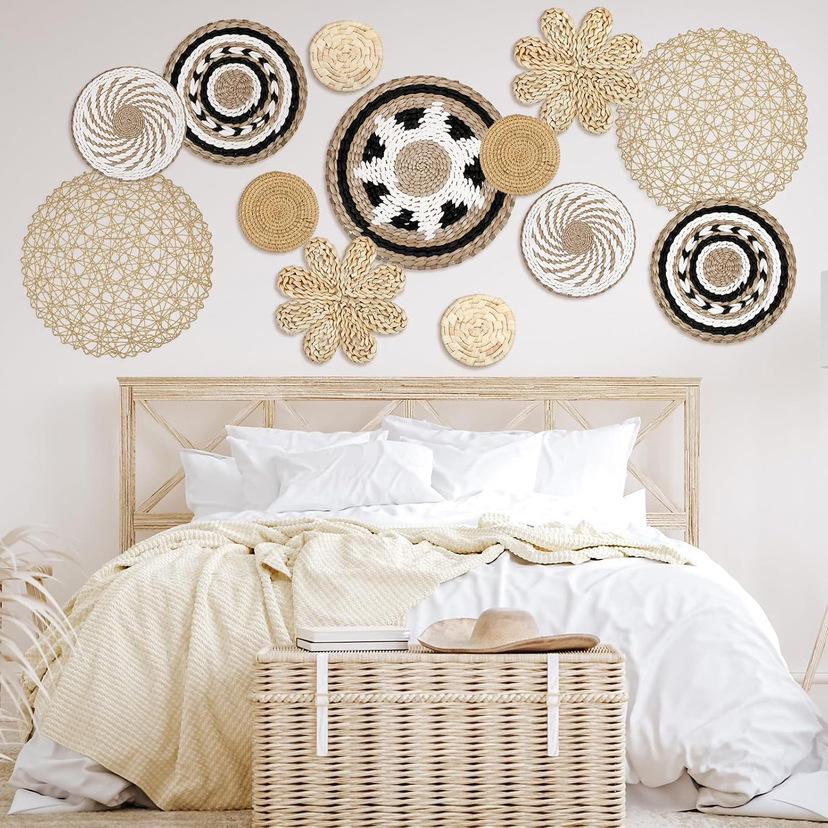 Bohemian Woven Wall Basket Set - Handwoven Hanging Decor for Living Room or Entrance