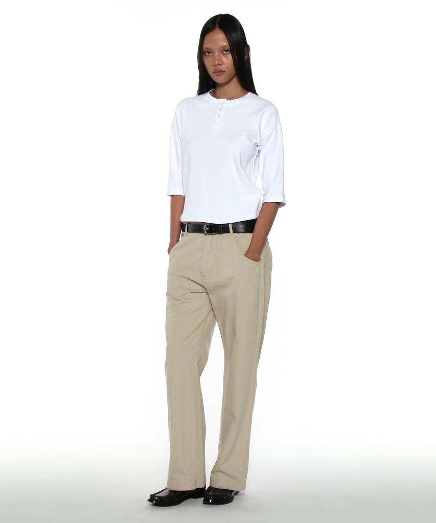 PARTIMENTO WOMEN Pwc Henley Neck Three-Quarter Sleeve Tee_White