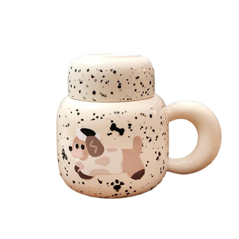 Souvenir Mädchen Niedlicher Keramikbecher mit Deckel Narzisse Welpe Wasserbecher Praktischer Becher Herren Kaffeetasse Geschenk