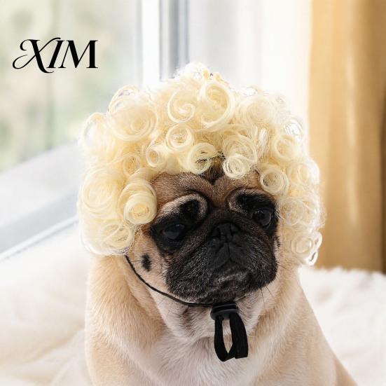Adjustable Pet Headwear Funny Wig, Cute Bob Cut Cat Afro Curly Wig with Cosplay Accessories Elastic Band, Breathable for Dogs, Cats Halloween
