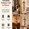 Rustic White Pumpkin Hanging Swag Fall Wall & Door Decor Distressed Wooden Pumpkins with Plaid Bow and Optional Warm LED Lights for Farmhouse Fall
