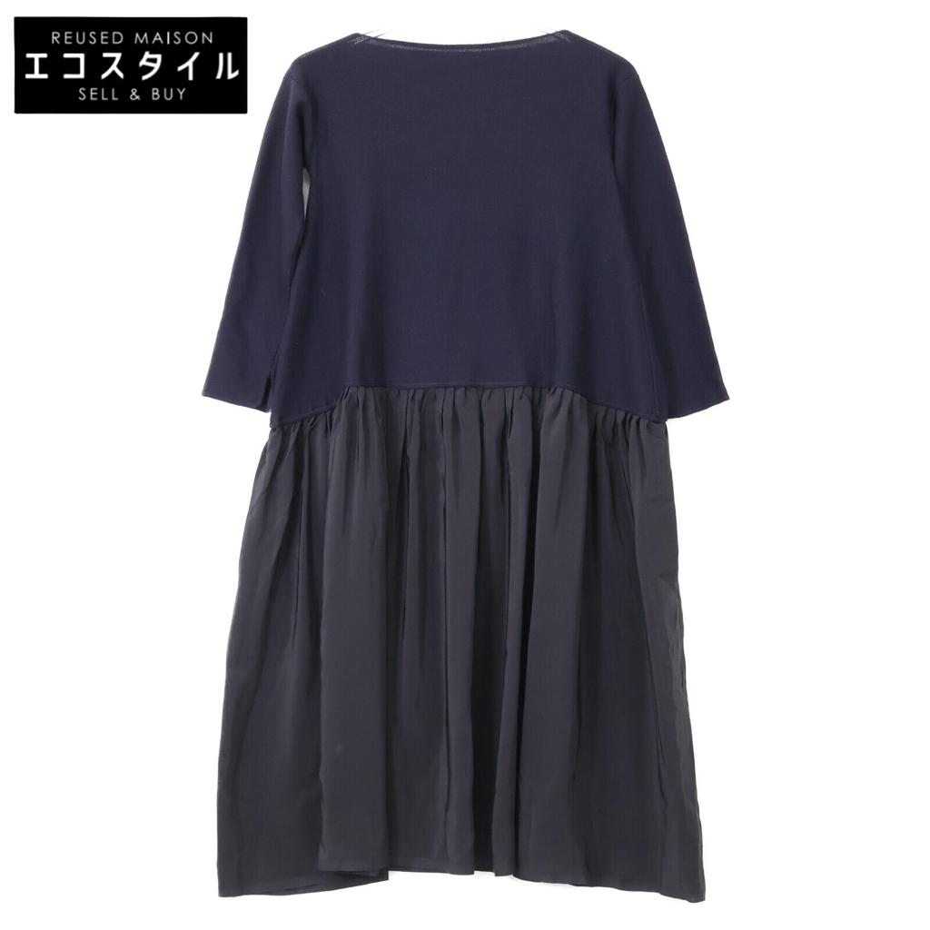 DANIELA GREGIS Navy wool silk boat neck gauze one-piece dress Not written blackUsed