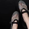 Fashion 2025 New Women Sandals Designer Mesh Mary Jane Shoes Ladies Luxury Crystal Rhinestone Fishnet Flat Shoes Women Plus Size Loafers