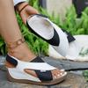 Texture Wedge Fashion Sandals for Girls, Thick Sole, Large Size, Color Blocked Velcro