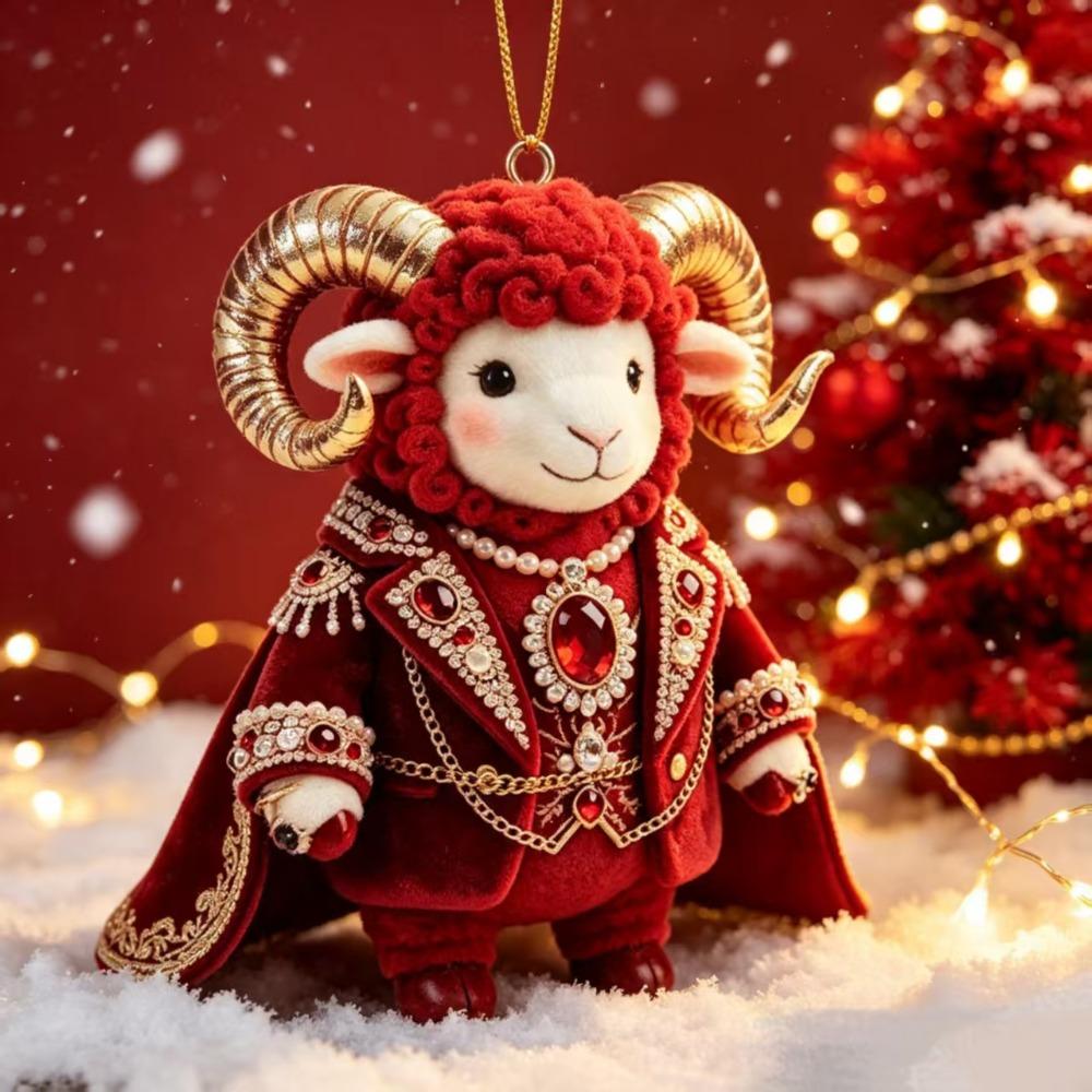 Künstlicher Strass Ziegen Hängeornament 2D Flacher Ziegen Taschenanhänger Weihnachtsbaumschmuck