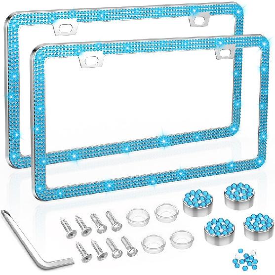 SHARE&CARE Bling License Plate Frame, Crystal License Plate Cover, Car License Plate Holder With Rhinestone Crystal Diamond Screw Set - 1 Pack
