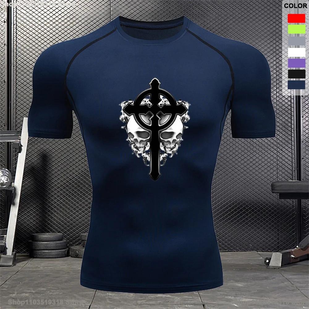 Bodybuilding Gym Outdoor Running Compression T-shirt Men's Summer Tight Breathable Short-sleeved Sports Quick-drying Top S-3XL