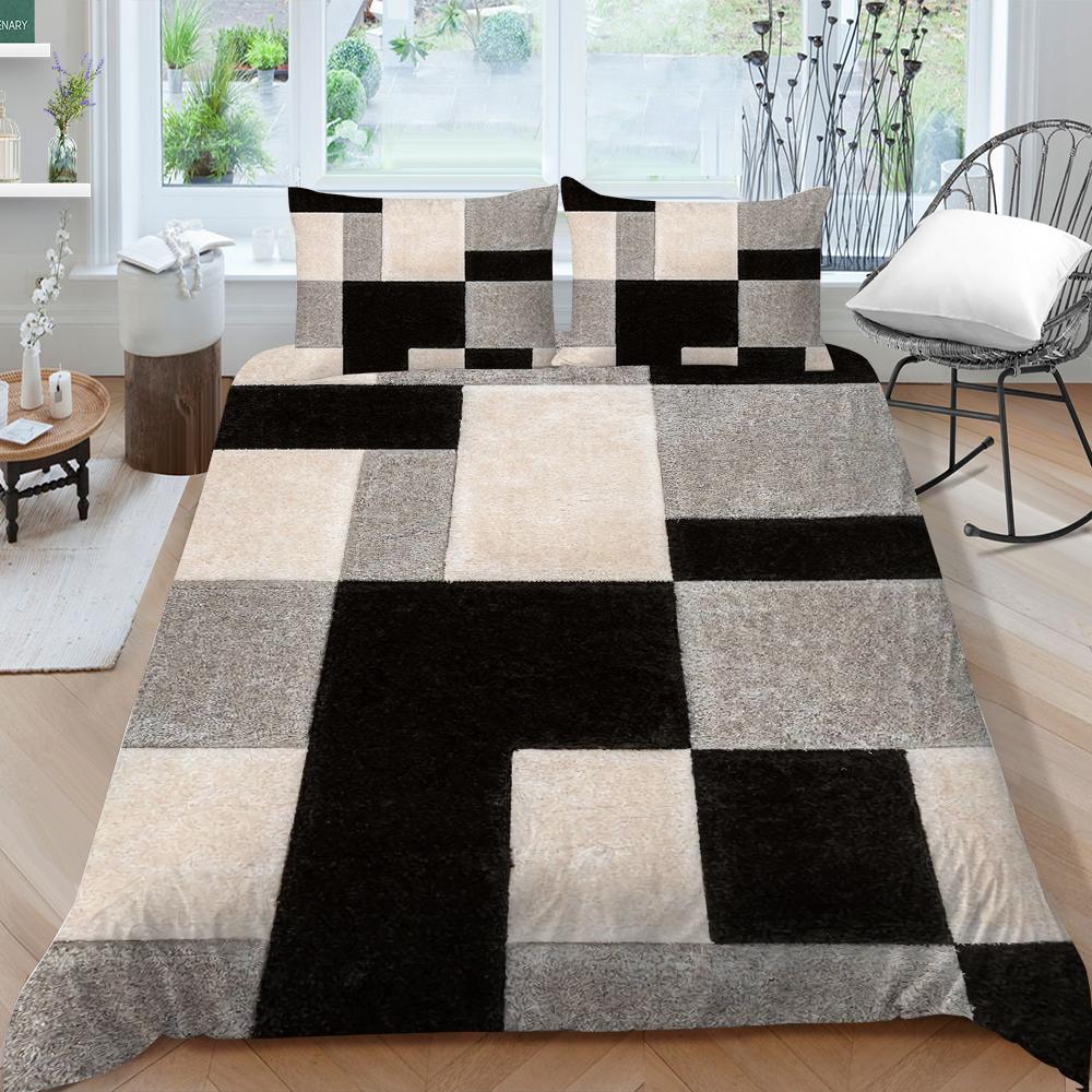 3D Family Bedding Single Double Bed Full Size Vintage Graphic Printed Bedding Geometric Pattern Pillowcase and Quilt Cover Washable Home Decoration