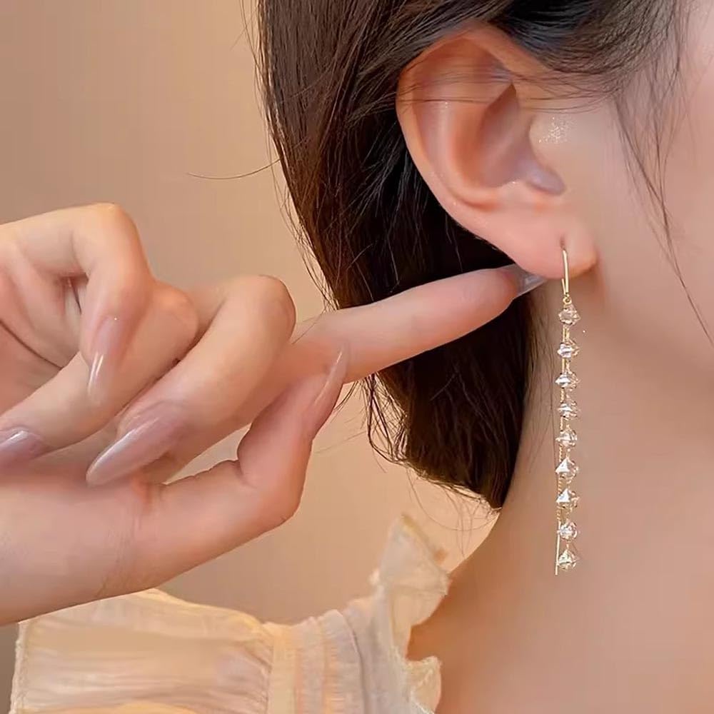 Earrings for Cubic Zirconia Swing Design 18K Gold Long Silver 925 K.L.Y Women, Earrings, RGP, Design, Simple, Feminine, Adult, Women's Earrings,