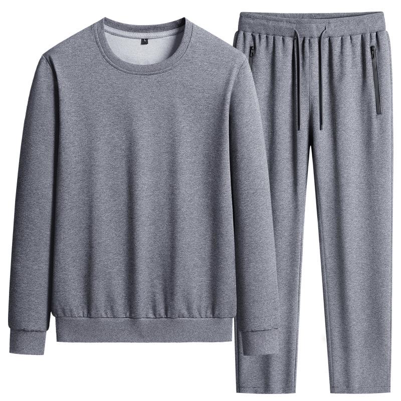 Unisex Spring & Autumn Casual Sports Set: Solid Color Round Neck Hoodie & Breathable Pants, Plus Size Loose Fit Two-Piece