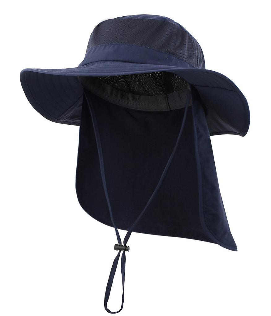 Outdoor Unisex Mesh Safari Wide Sun Farm Work UV Protection Hat [Connectyle] UPF50+ Hat, Brim, Protection, Hat, (Navy Blue)
