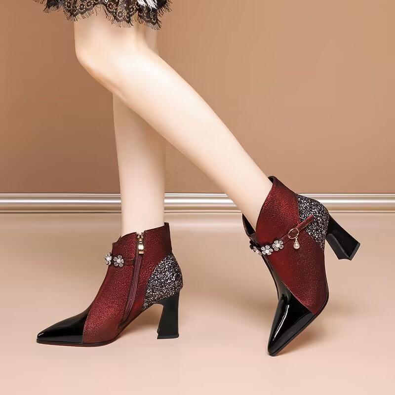 Brand New Womens Casual Solid Color Diamond Ankle Boots Brand Designer Summer Women High Quality Soft Sole Walking Chelsea Boots