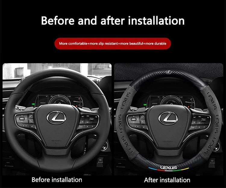 rlvc5 38cm Universal Carbon Fiber Leather Car Steering Wheel Cover Anti Slip For Lexus FSPORT LBX NX RX 350h 450h ES UX GS GX IS LS LX