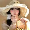 Lace Lace Beach Hat Straw Hat Women's Summer Curled Seaside Hollow Lafite Sun Hat Big Brim
