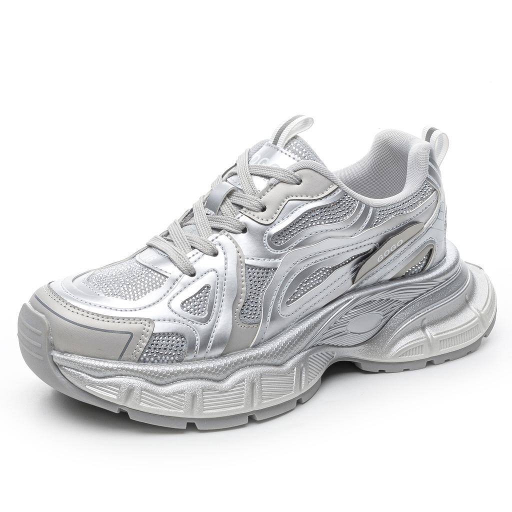 Polished and Old Sports Shoes 2025 Spring New Gray Heightening Trend Platform Dad Shoes Simple Casual Shoes Women