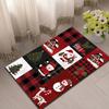 Festive Snowman & Santa Claus Area Rug - Crystal Velvet, Red Plaid with Holiday Patchwork Design, Perfect for Living Roo