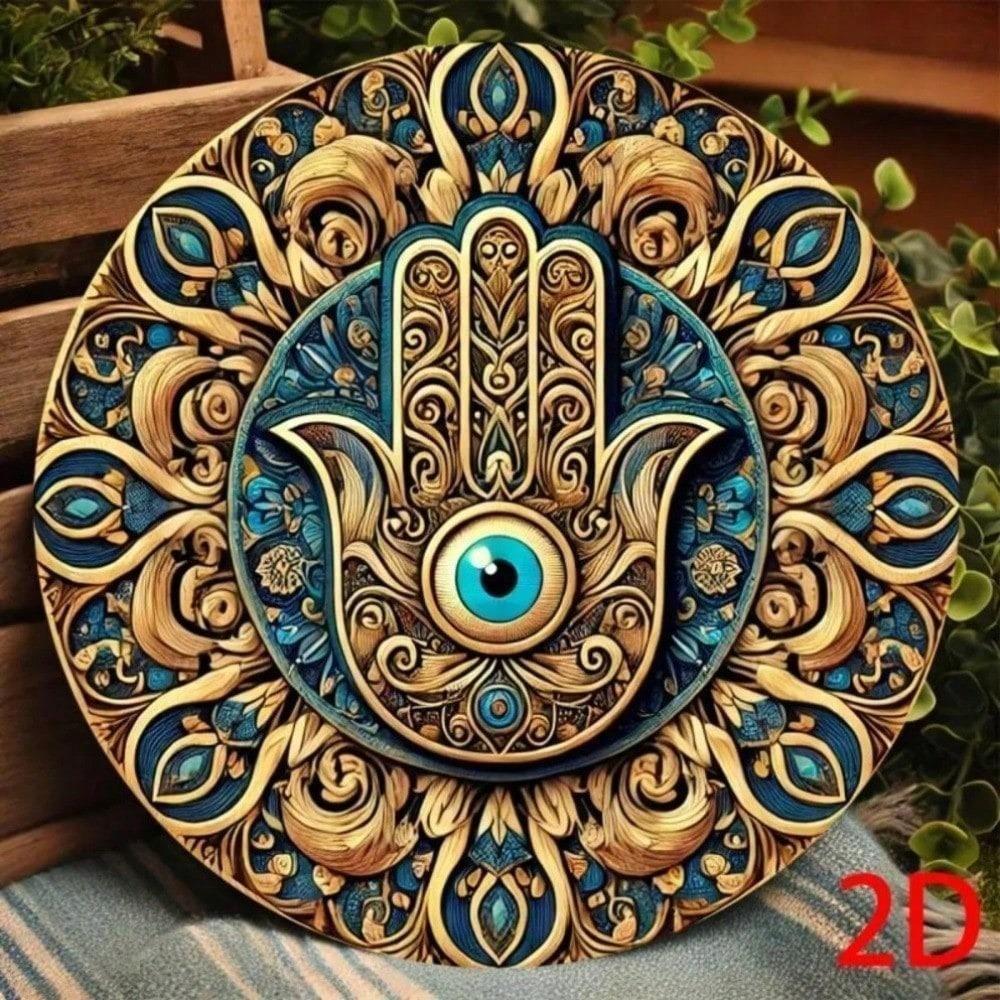 Evileyes Hamsa Hand Mandala Tin Sign 8x8 Inch, Vintage Metal Wall Art for Home Living Room Decor