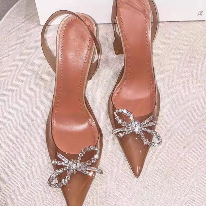 Fashion Fashion Rhinestones Bowknot Women Pumps Sexy clear PVC Slingback High heels Jelly Shoes Summer Ladies Wedding Bridal Shoes
